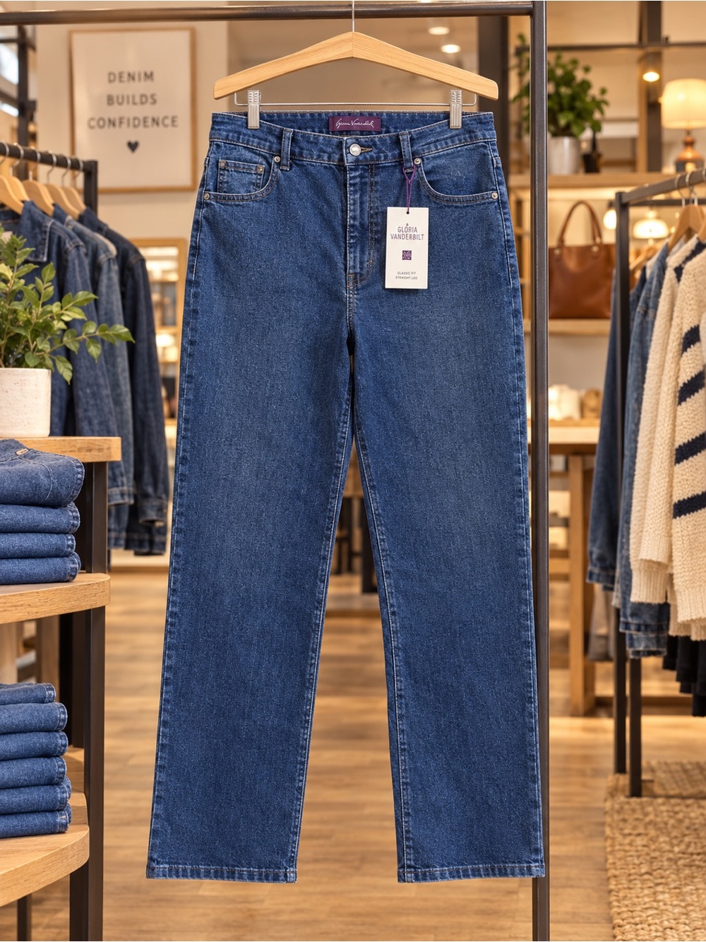 Gloria Vanderbilt Straight Leg Jeans in Medium Blue Denim